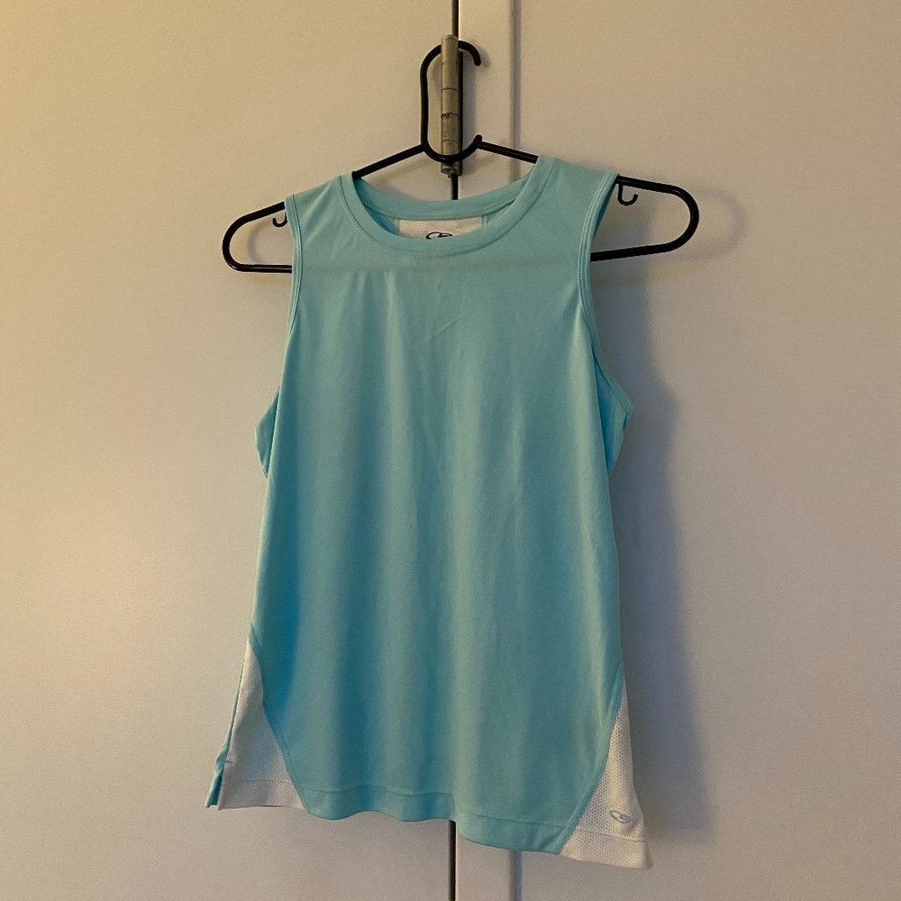 teal and white workout tank